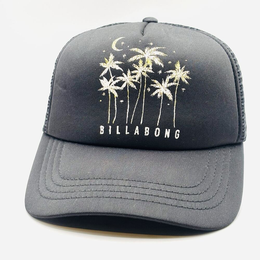 Billabong Moon Palm Trees Black Mesh Snapback Hat Cap